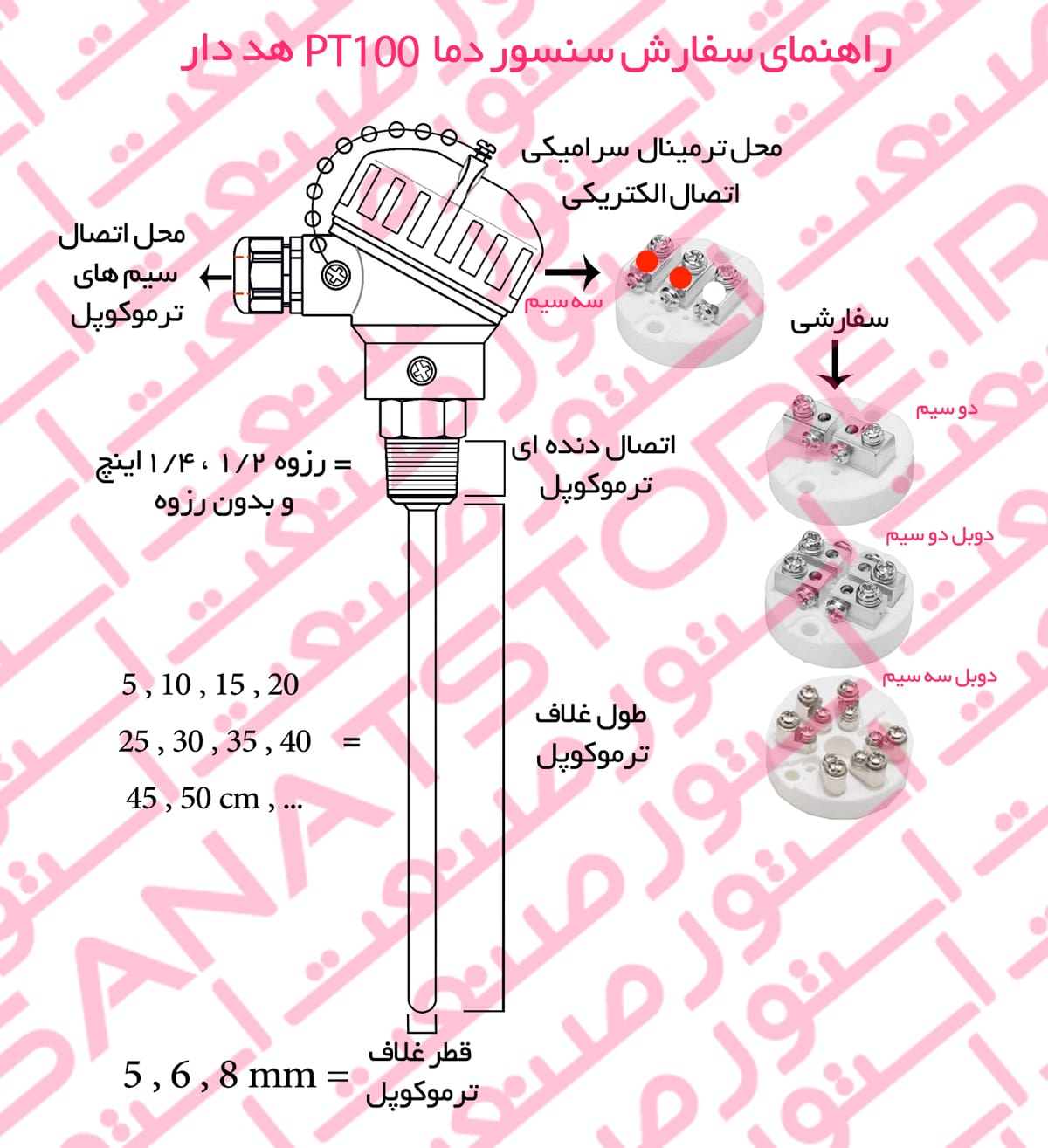 راهنمای سفارش سنسور دما PT100 هد دار