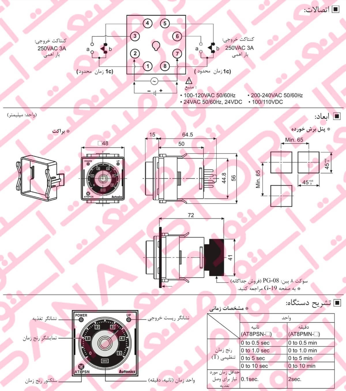راهنمای نصب تایمر های آنالوگ آتونیکس Autonics سری AT8PSN , AT8PMN