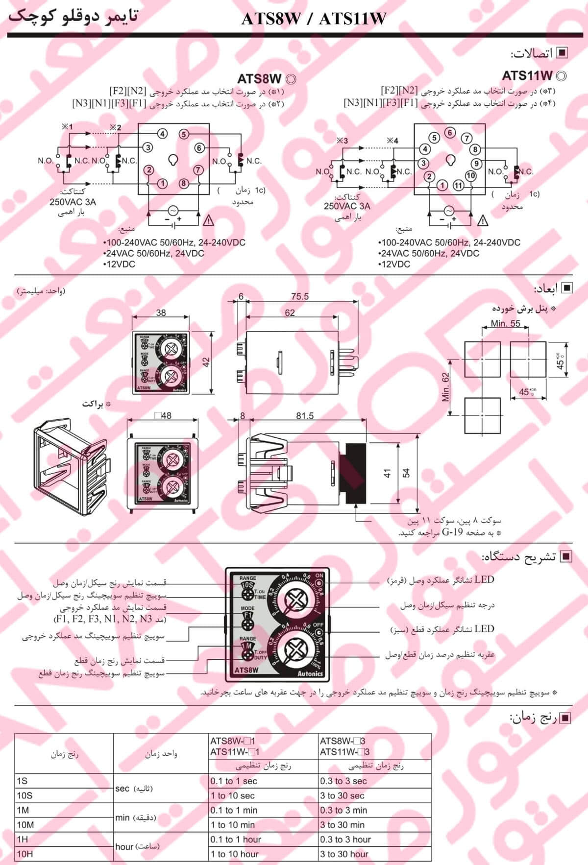 راهنمای نصب تایمر های آنالوگ دو قلو آتونیکس Autonics سری ATS8W , ATS11W