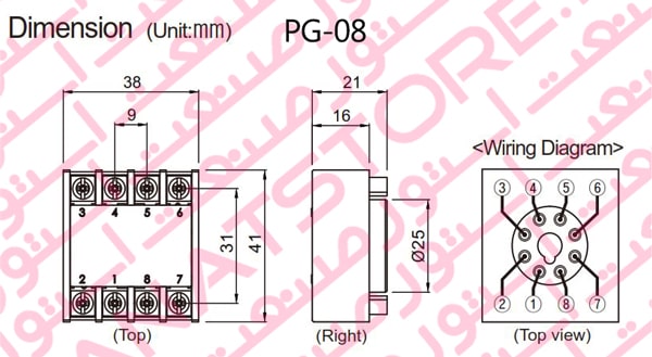 ابعاد سوکت PG-08